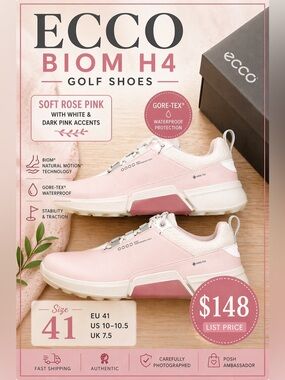 ECCO Biom H4 Gore-Tex Golf Shoes Soft Rose Pink EU 41 US 10–10.5